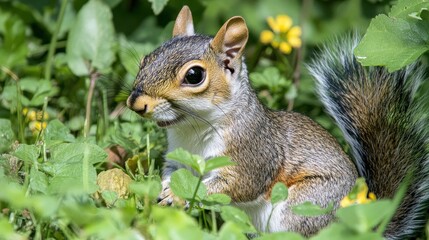 Naklejka premium Curious Squirrel in a Green Meadow