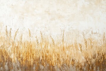 Fototapeta premium Experience a tranquil representation of wheat fields through abstract structural acrylic painting, showcasing rich textures in warm beige, gold, and taupe hues