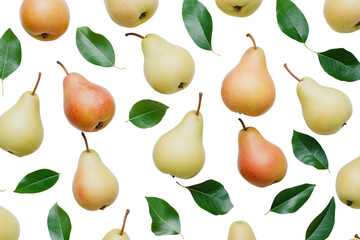 Obraz premium Pears with leaves isolated on transparent background