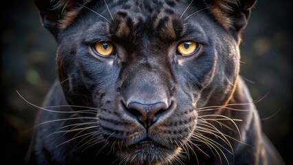 Fototapeta premium Intense Gaze of a Majestic Black Panther, a Close-Up Portrait Revealing its Powerful Features and Striking Yellow Eyes
