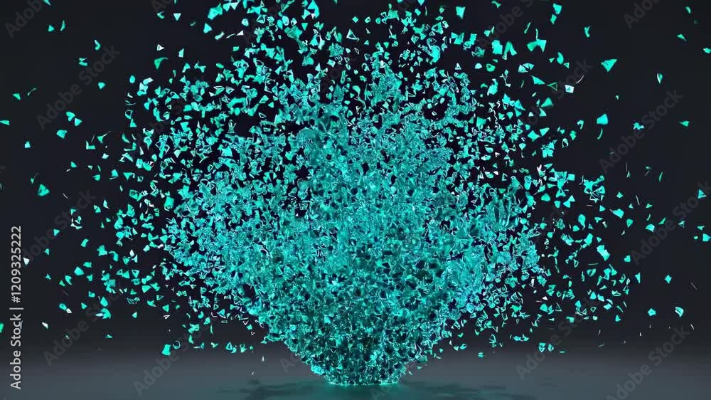 Poster dynamic turquoise particles create mesmerizing heart shape in artistic display