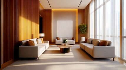 Fototapeta premium Elegant luxury living room with warm brown tones and exquisite design details for a sophisticated ambiance.