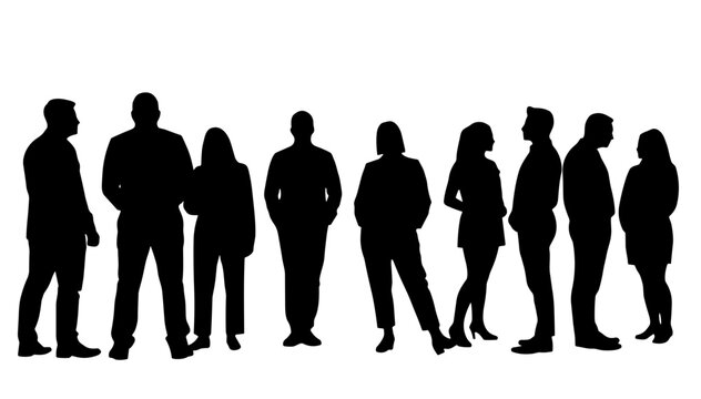 Silhouetted group of people standing against a white background