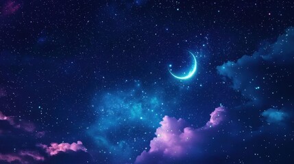 Fototapeta premium A captivating night sky adorned with twinkling stars and a crescent moon.
