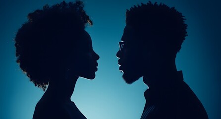 Fototapeta premium Silhouette of a young couple facing each other