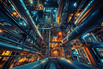 chemical industry plant - workers in work clothes in a refinery with pipes and machinery, Generative AI