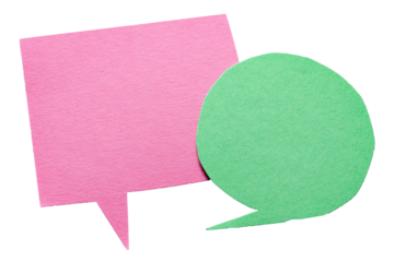 Pink green blank cut out cardboard paper speech bubbles with rough edges and copy space for text on transparent png background design element