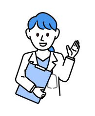 白衣を着た説明する女医