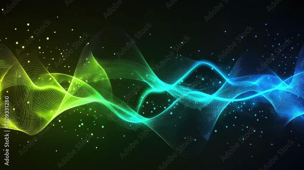 Poster a seamless technology-themed background with interconnected points and fast-moving digital waves in 