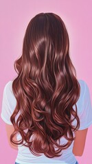 Obraz premium Beautiful model girl with Brown hair strand,silky healthy chestnut wavy hair strand,hair wavy ribbon, with smooth,Keratin straightening,Treatment,straight long hair,procedures,Smooth hairstyle.