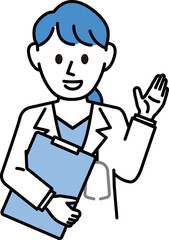 白衣を着た説明する女医