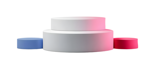 Blank winner podium platform stage isolated on png background with first place victory pedestal ceremony or modern white product presentation display and minimal show cylinder stand studio backdrop.