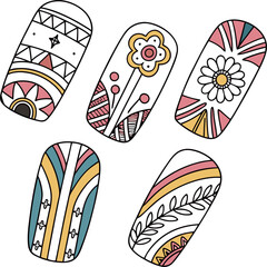 Manicure finger symbols, vector illustration, collection of different shapes