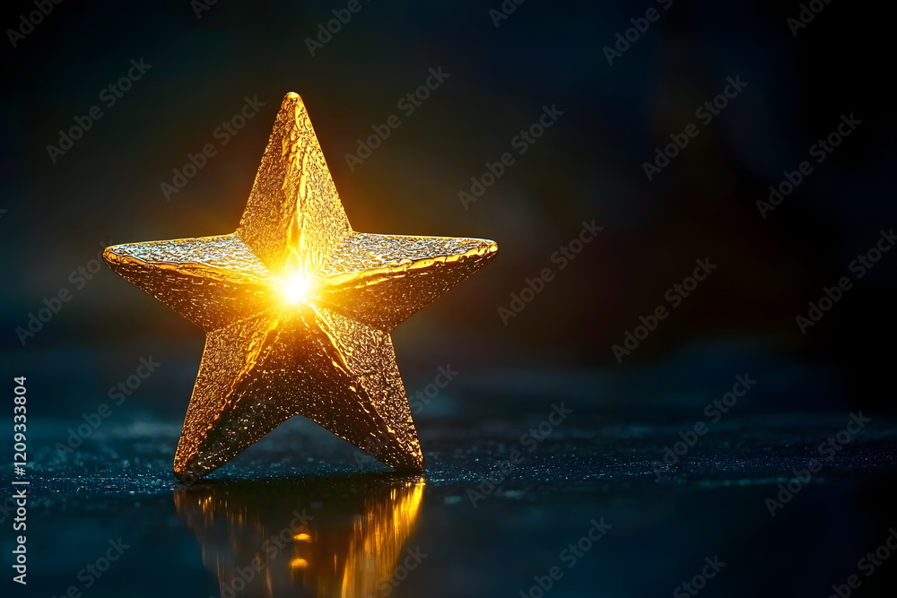Poster golden star fragment glowing softly on dark gradient background symbolizing divine light and epiphan