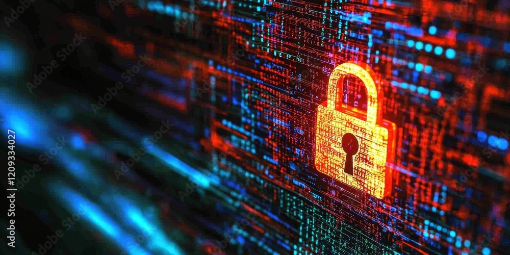 Poster visual focus on encryption technology in a digital environment.