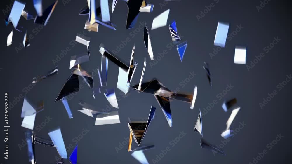 Poster dynamic explosion of abstract geometric shapes creates mesmerizing visual effects in a dark backgrou