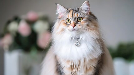 Fototapeta premium 17. The curious eye of a cat captured in detail, showcasing its vibrant color and expressive nature against a blurred home environment background,