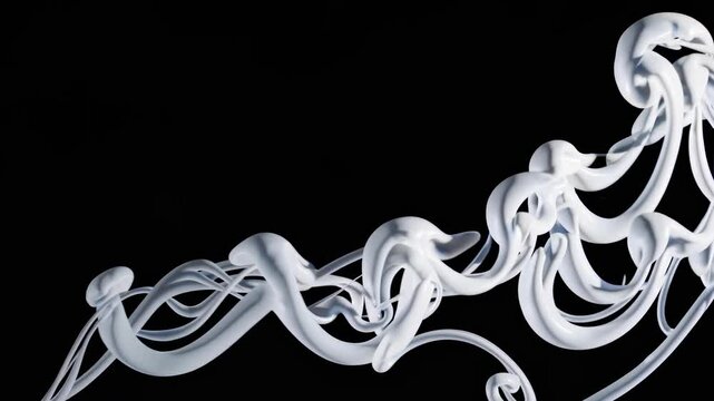 Captivating dance of white paint flows against deep black background showcasing artistic motion in a creative space