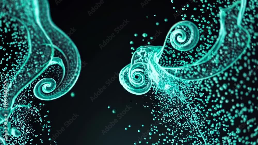 Aufkleber fluid dynamics showcase featuring swirling turquoise water and rising bubbles in a dark background