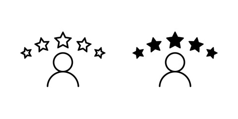 Person rating, review user icon. Default avatar with five star sign symbol