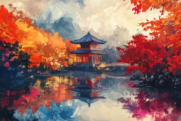 Obraz premium oil paint travel of japan on background