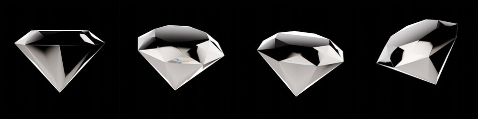 White Diamond Gemstone 3D Illustration Set Isolated in Black Background