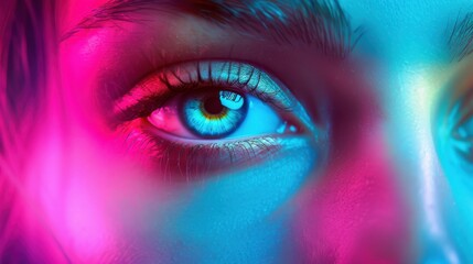 Captivating Close-Up of a Female Eye Highlighting Vibrant Colors and Striking Details Creating a Unique and Artistic Visual Experience in Light and Shadows