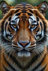 Fototapeta premium Majestic Tiger Closeup Intense Gaze Orange Black Stripes Fur