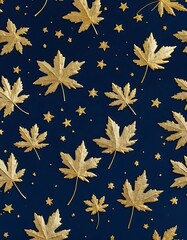 Golden Maple Leaves and Stars on a Dark Blue Background