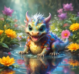 Illustration of adorable baby dragon.