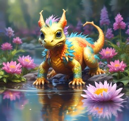 Illustration of adorable baby dragon.