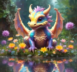Illustration of adorable baby dragon.