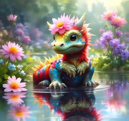 Illustration of adorable baby dragon.