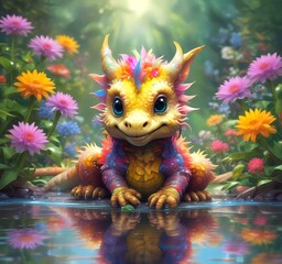 Illustration of adorable baby dragon.