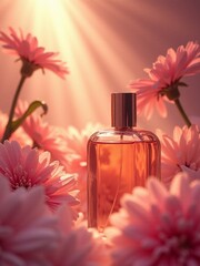 bottle of perfume with flower