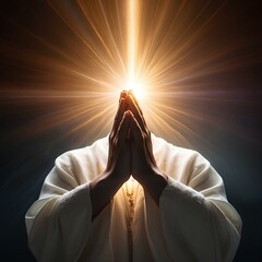 Divine Hands in Prayer: Radiance and Sacred Power