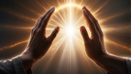 Divine Hands in Prayer: Radiance and Sacred Power