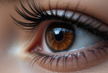 Fototapeta premium Close-up of a captivating brown eye with long lashes