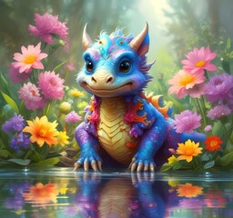 Illustration of adorable baby dragon.
