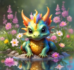 Fototapeta premium Illustration of adorable baby dragon.