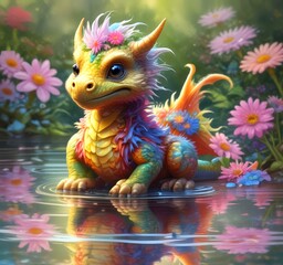 Illustration of adorable baby dragon.