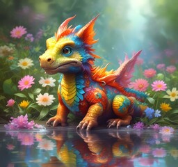 Illustration of adorable baby dragon.