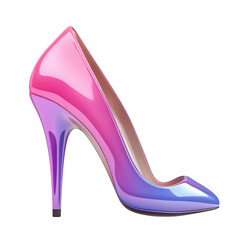 High heel shoes in gradient color, realistic 3D render, isolated on white background.
