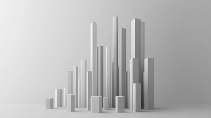 Obraz premium A 3D chart with bars rising dramatically, representing a booming stock market, displayed on a minimalistic white background.