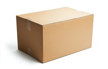 Closed plain brown cardboard box isolated on white background.