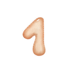 Digit one. Orange, volumetric figure one as inflatable balloon. Hand drawn with watercolor, isolated on white background. For design, postcards, printing