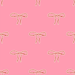 bow seamless pattern. Doodle gift ribbon. Hand drawn bow knots for greeting cards and holiday invitation, banner, poster. Decorative variety styles and shapes bows.