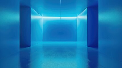 Futuristic Minimalist Room with Soft Blue Lighting and Sleek Surfaces, Ideal for Creative Projects Related to Technology, Art, and Innovation