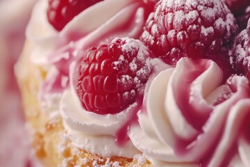 Raspberries on Cake Close-Up