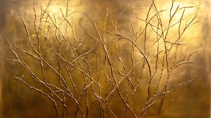 Golden Branches Abstract Textured Art